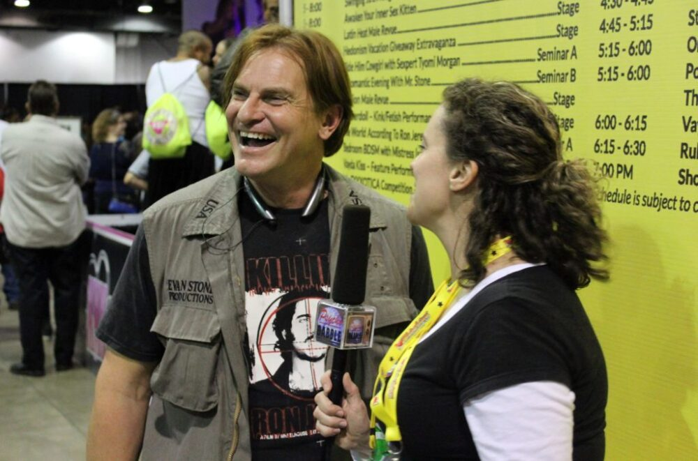 Evan Stone porn star Justine Hartel Psycho Babble TV at Exxxotica 2015