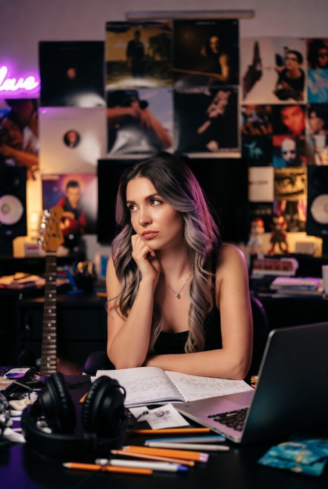 female musician thinking